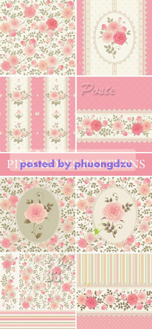 Pink Roses Patterns Vector 2