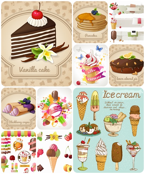 Ice-cream and pie - vector stock