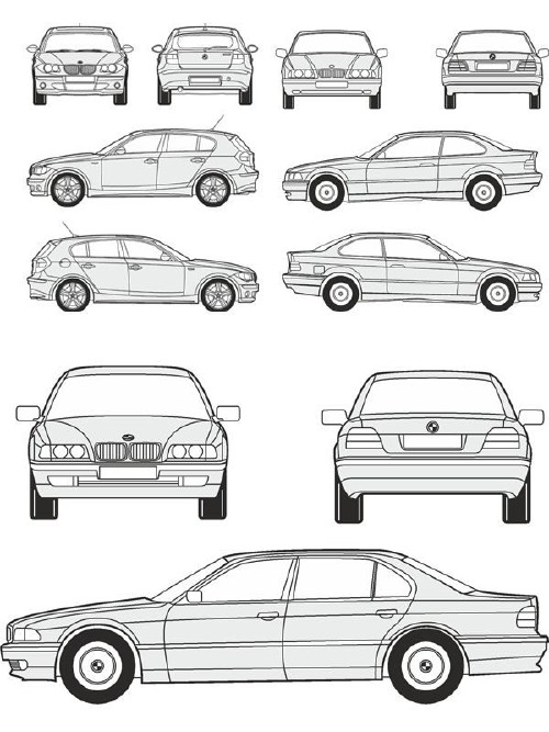 Автомобили BMW - векторные отрисовки в масштабе