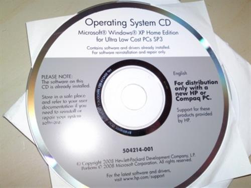 HP 0perating System CD Windows XP Home SP3 OEM English.