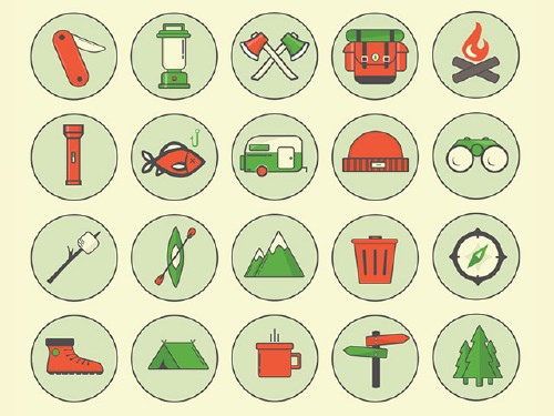 Camping outdoor icons