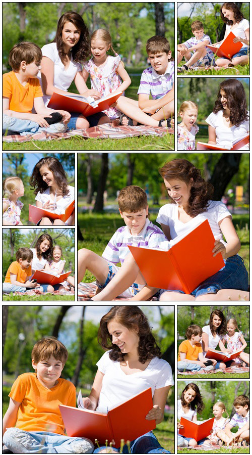 Reading a book together - Stock Photo
