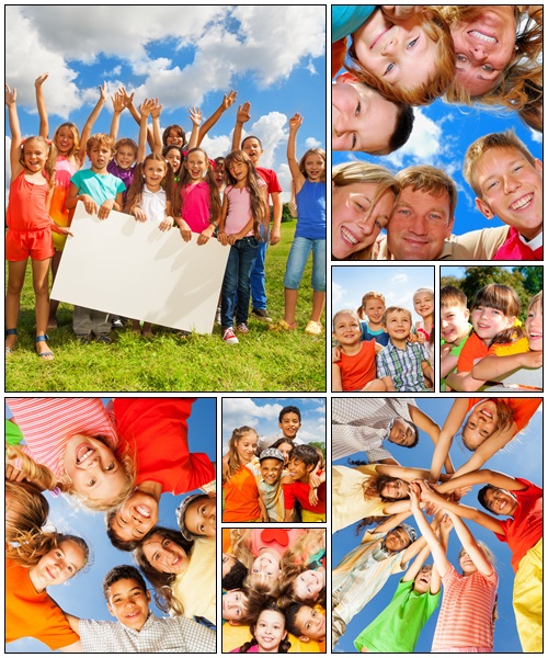 Funny kids on a meadow - Stock Photo