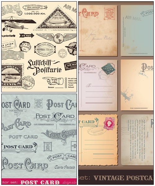 Vintage air mail stamps and other design elements - vector stock