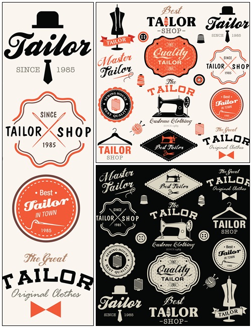 Collection of vintage retro tailor labels, badges and icons - vector stock