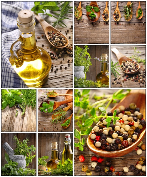 Herbs, oil and spice - Stock Photo