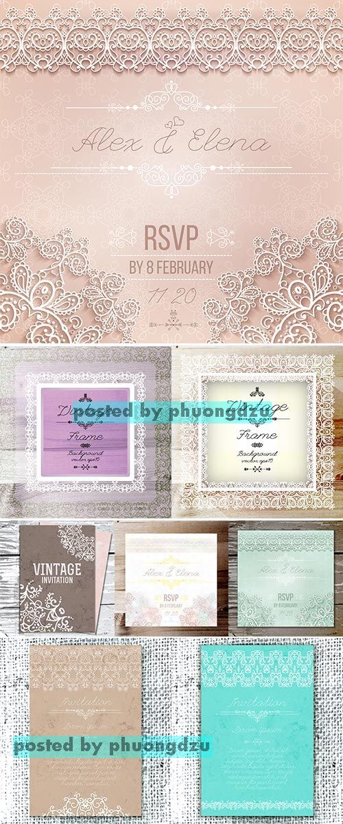 Stock: Vintage Wedding card or invitation with abstract lace seamless