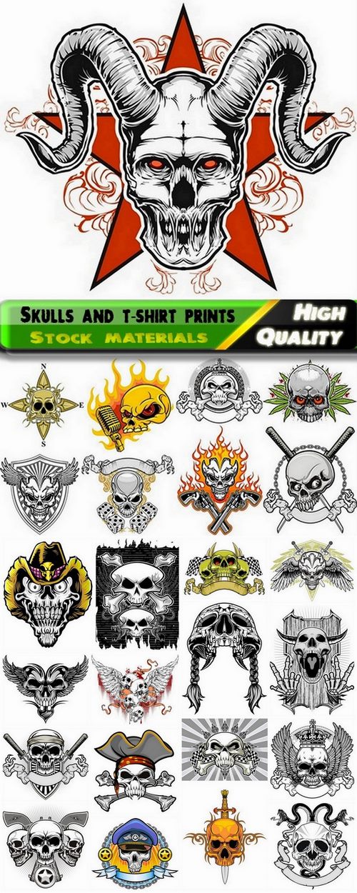 Skulls and t-shirt prints in vector from stock - 25 Eps