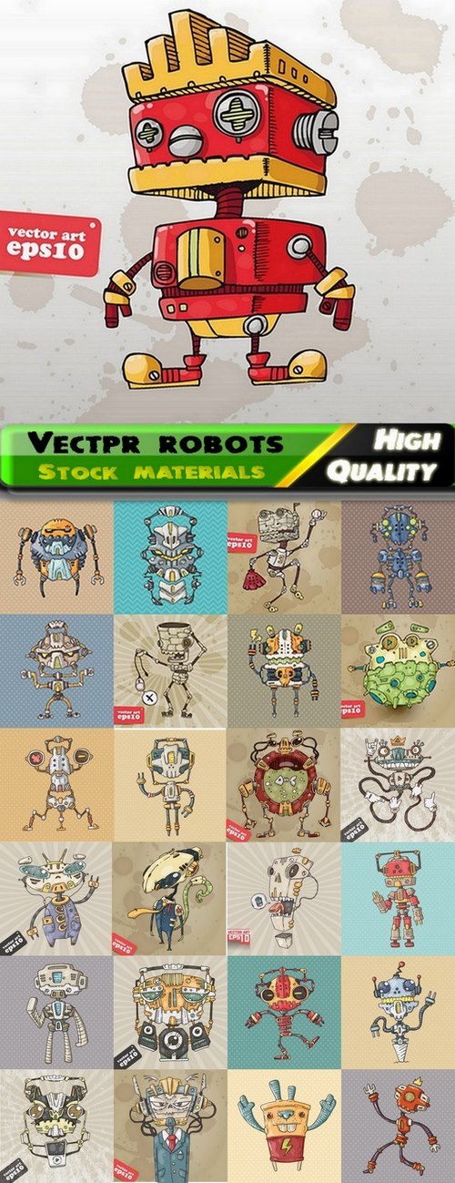 Illustrations of different vectpr robots from stock - 25 Eps