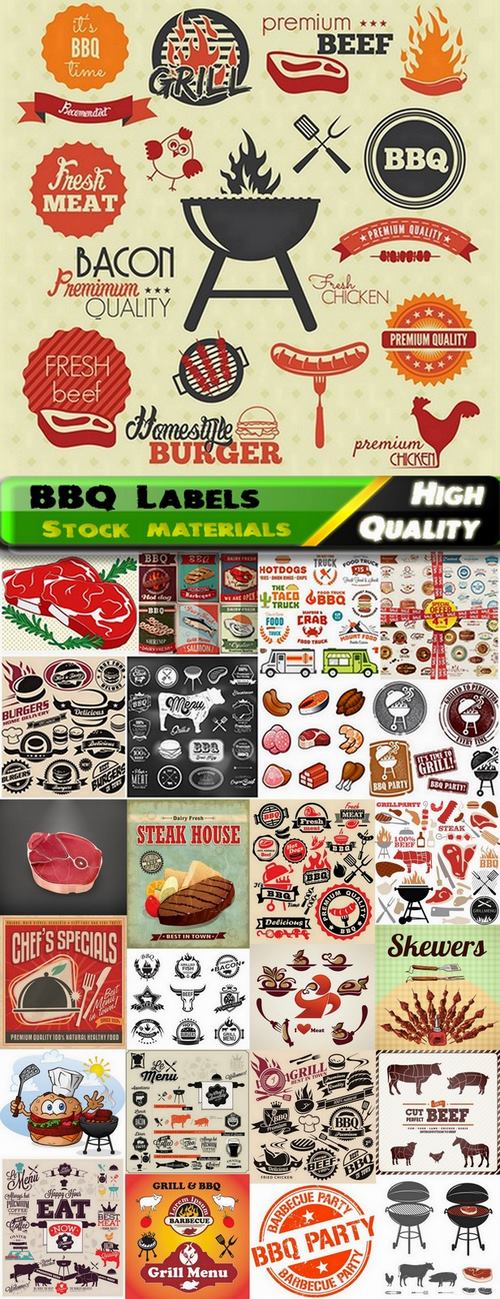 BBQ Labels and design elements in vector from stock - 25 Eps