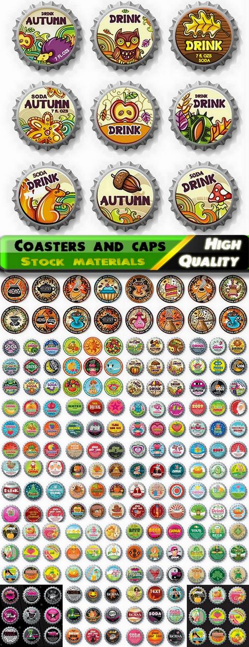 Coasters template design and bottle caps - 25 Eps