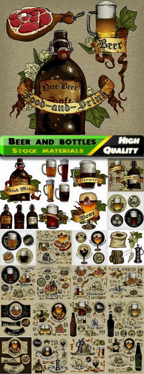 Beer and bottles for oktoberfest in vector from stock - 25 Eps