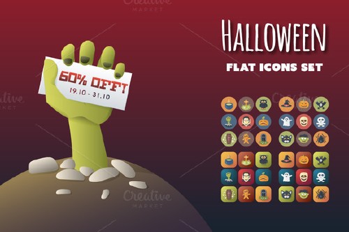 CreativeMarket - Halloween Flat Icons Set 95987