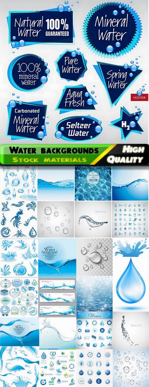 Water backgrounds and vector elements from stock - 25 Eps