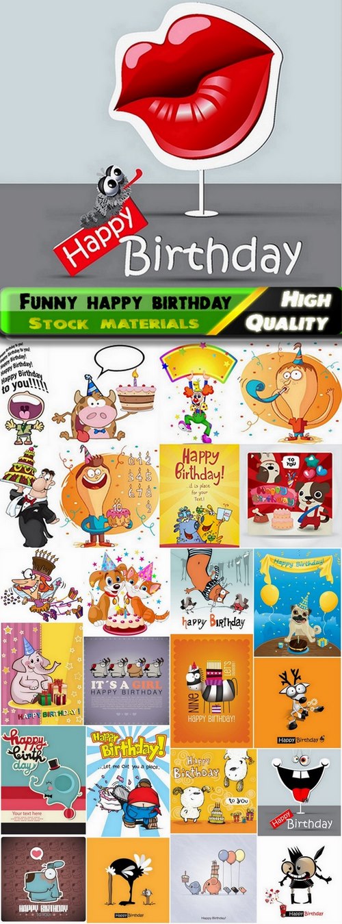 Funny happy birthday cards design in vector from stock - 25 Eps