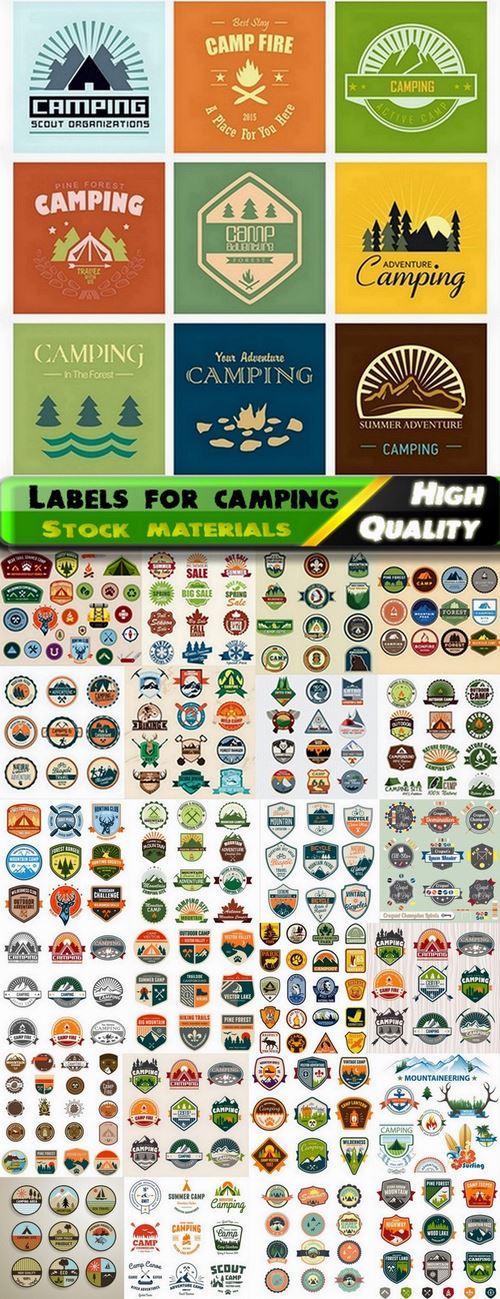 Labels for camping and active rest - 25 Eps