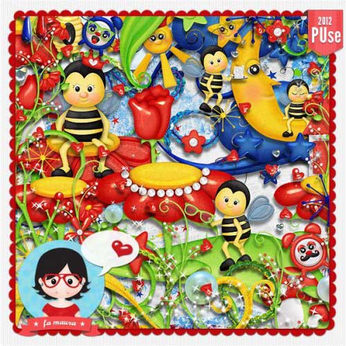 Яркий детский скрап-комплект - Bee Happy Ladybug