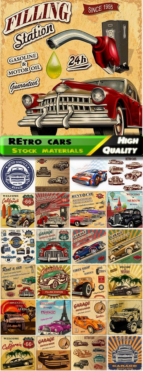 Retro garage design and vector cars from stock - 25 Eps