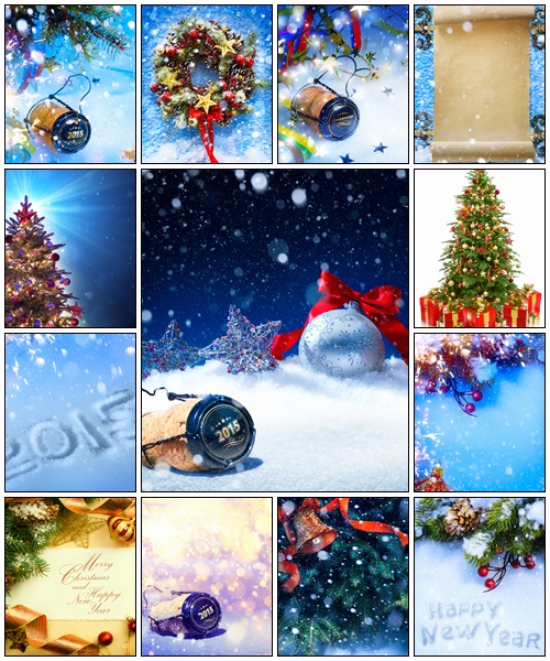 Art Christmas background with fir twigs on snow - Stock Photo