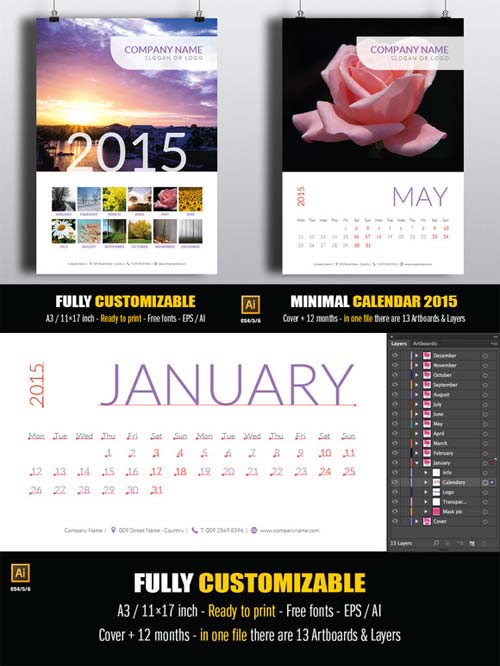 CreativeMarket Minimal Calendar 2015