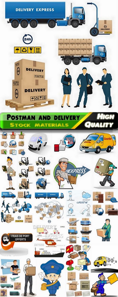 Postman and delivery in vector from stock - 25 Eps