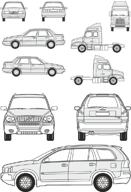 Автомобили Volvo - векторные отрисовки в масштабе