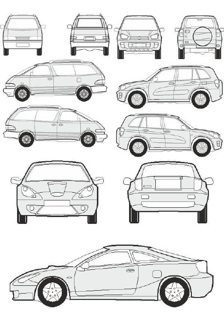 Автомобили Toyota - векторные отрисовки в масштабе