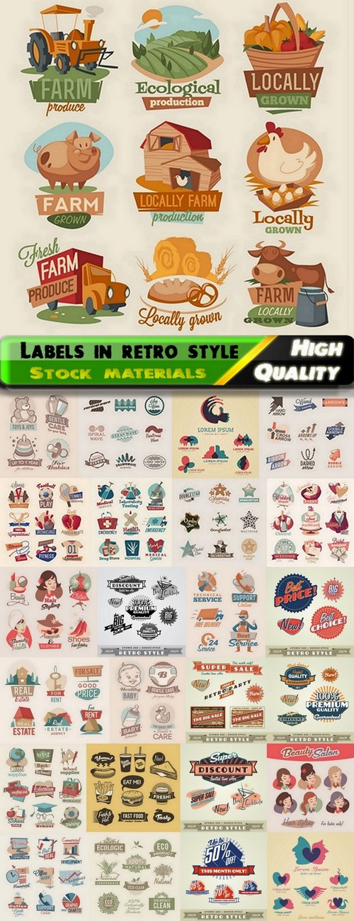 Labels and logos for business in retro style - 25 Eps