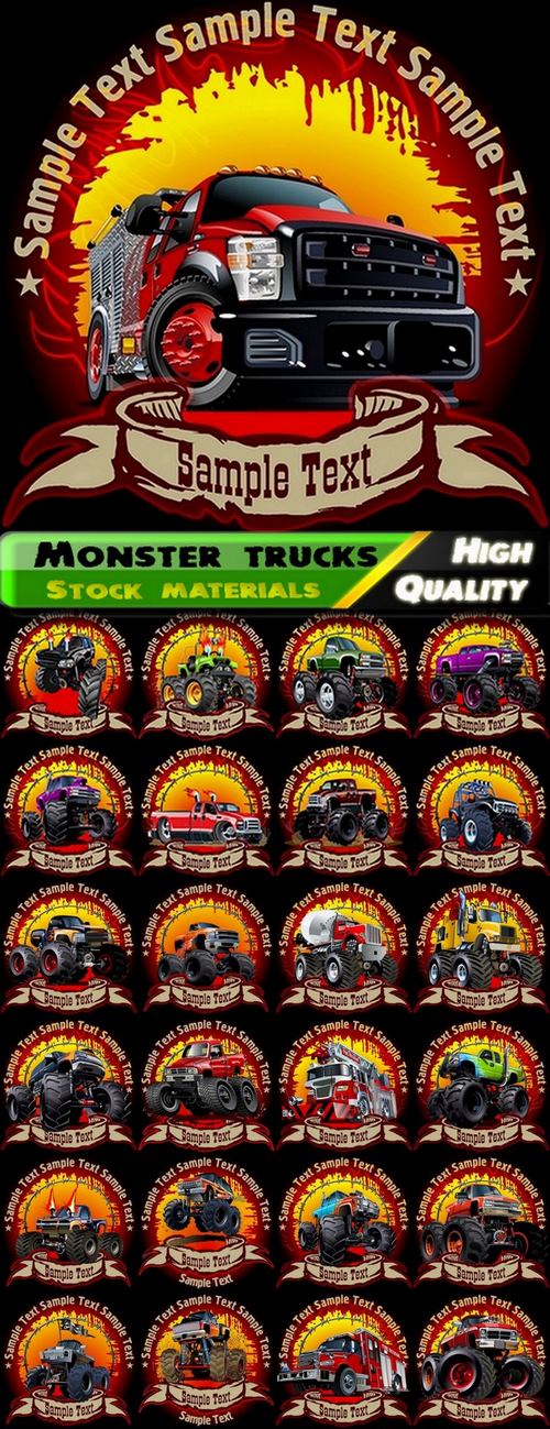 Illustrations of monster trucks in vector from stock - 25 Eps