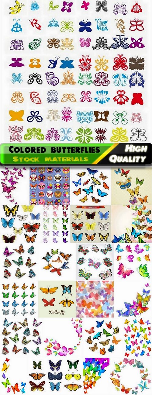 Set of colored butterfly vector illustrations from stock - 25 Eps