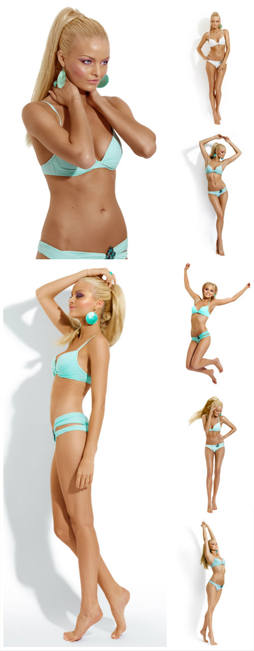 Girl in a turquoise bathing suit - stock photos
