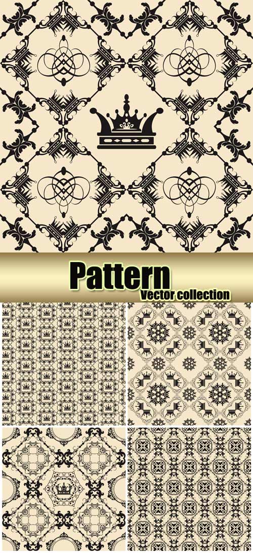 Vintage patterns, vector backgrounds with crown