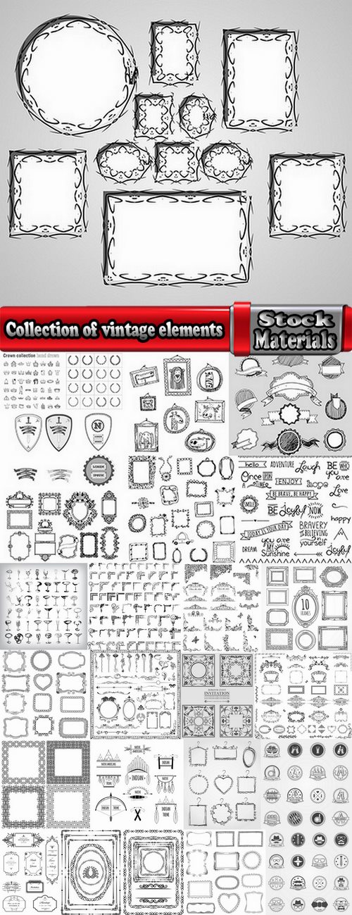 Collection of vintage elements vector images heraldry 25 Eps