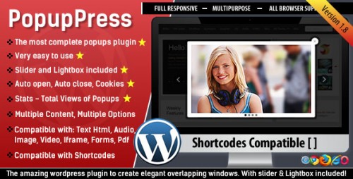 PopupPress v1.8 - Popups with Slider & Lightbox for WP product snapshot