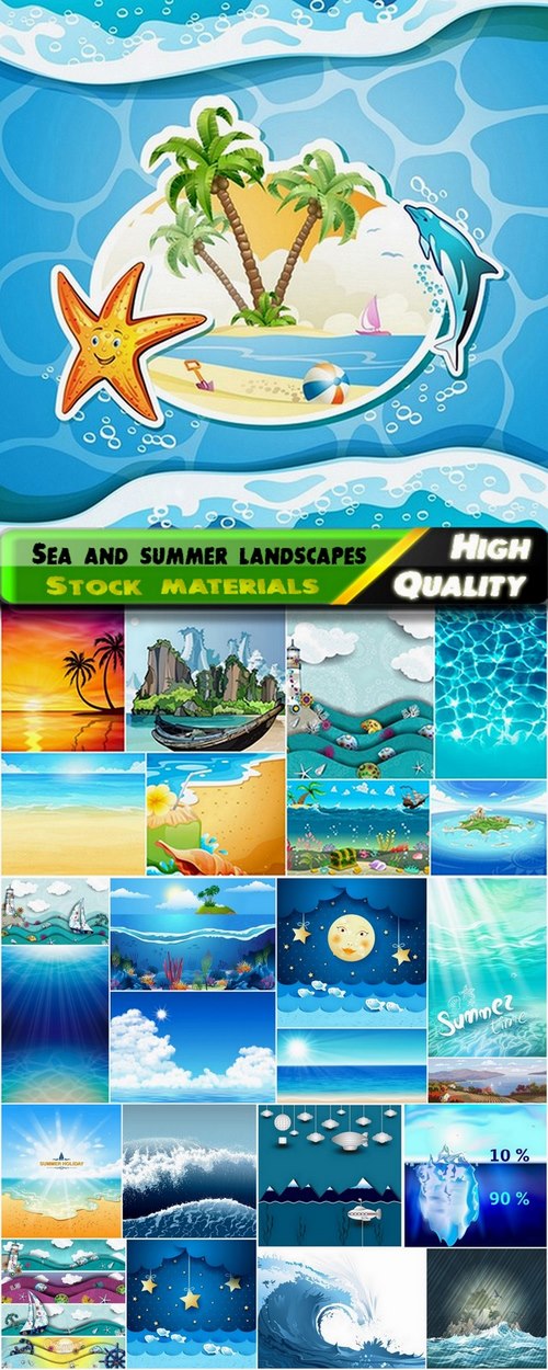 Sea and summer landscapes with beaches - 25 Eps