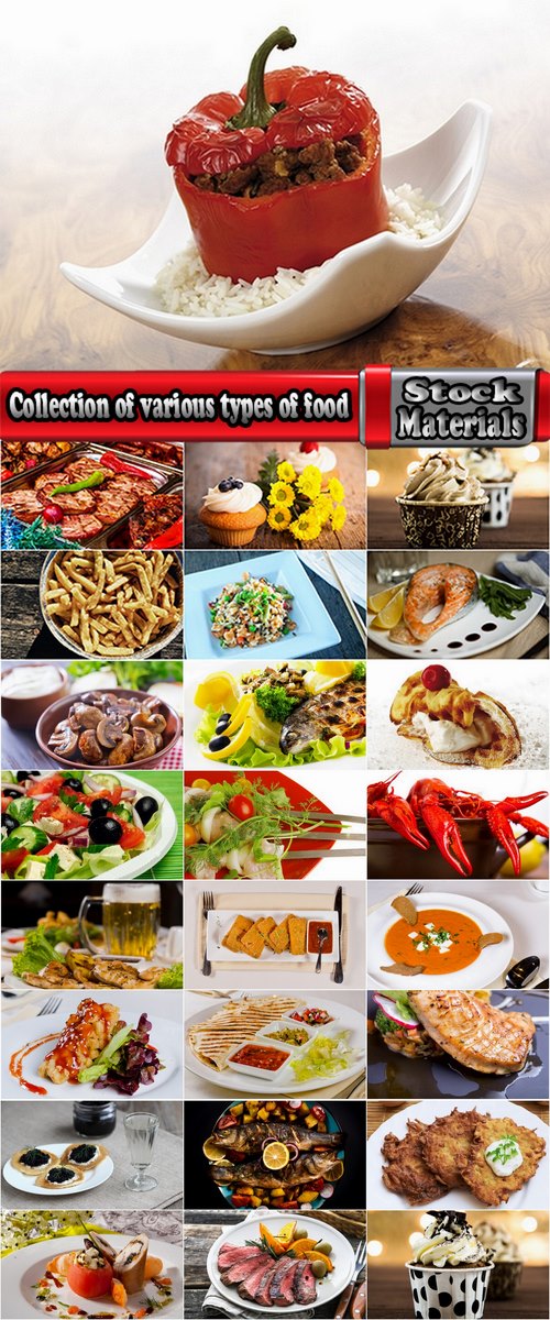 Collection of various types of food cake salad fish soup cancer grilled meat #3-25 UHQ Jpeg