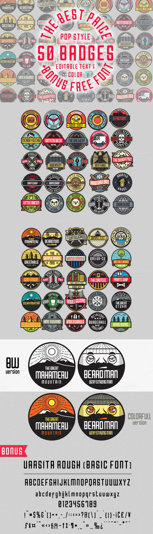 50 Pop Badges + Custom Font - CM 151312