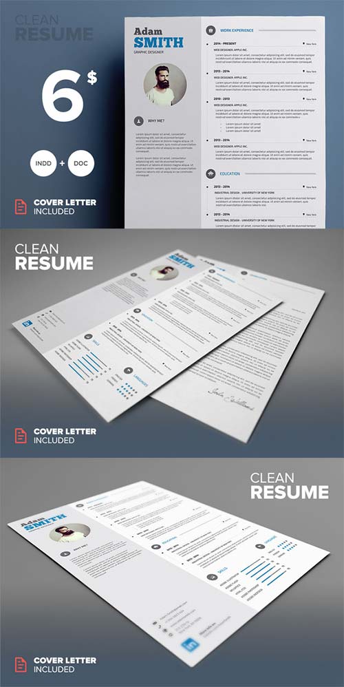 CreativeMarket Clean Resume - MS Word & Indesign